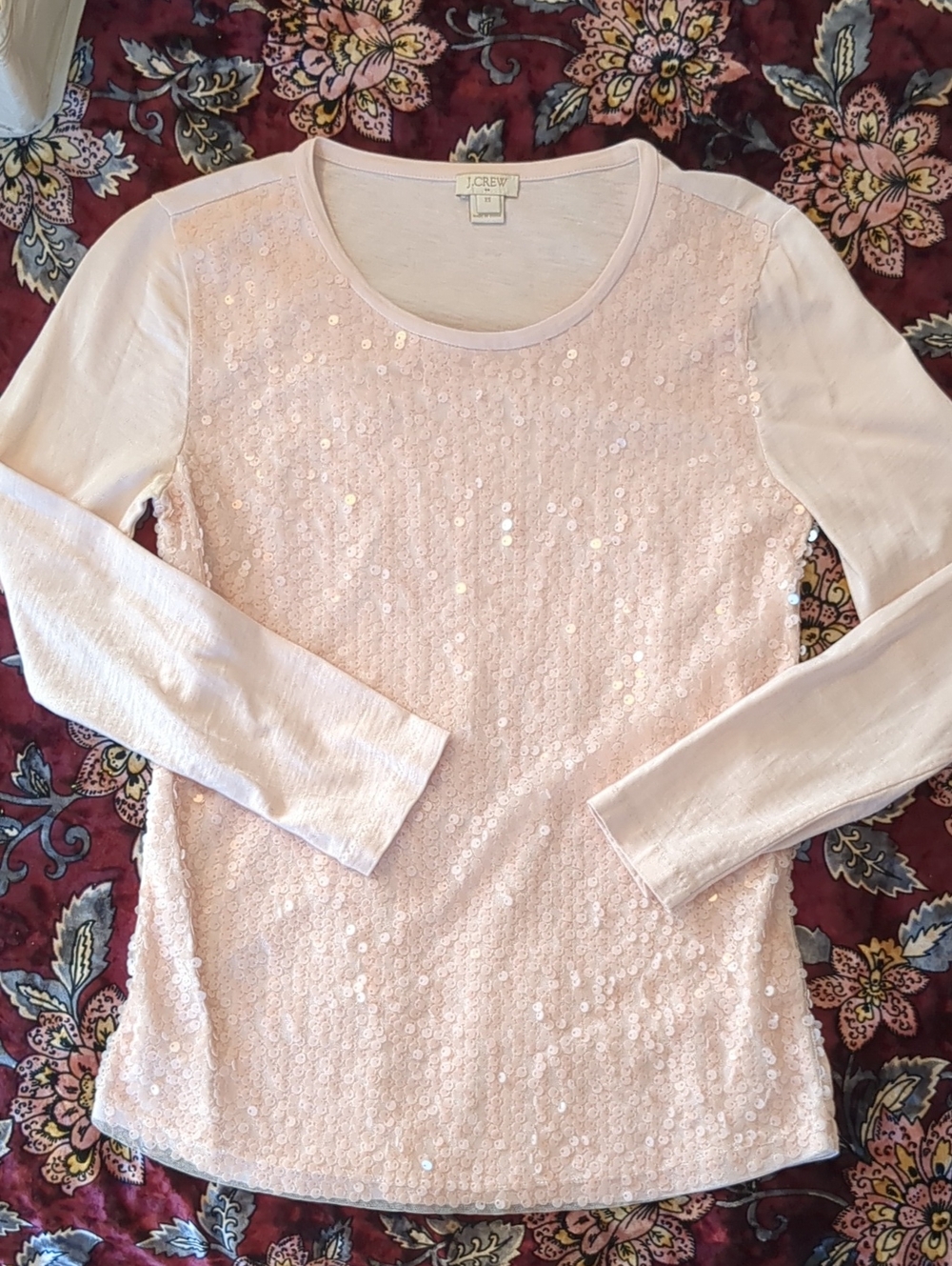 J. Crew Pale Pink Sequin Long-Sleeve Tee
